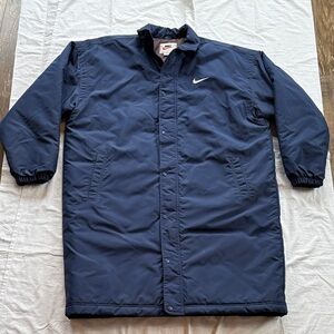 Nike Vintage Men's XL Long Parka Stadium Jacket Navy Big Swoosh on Back
